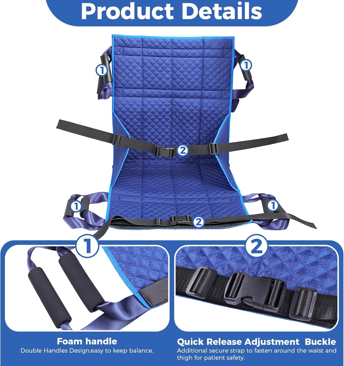 Heavy-Duty Wheelchair Transfer Pad 260 lb Capacity Oxford Fabric, 8 Sponge Handles

