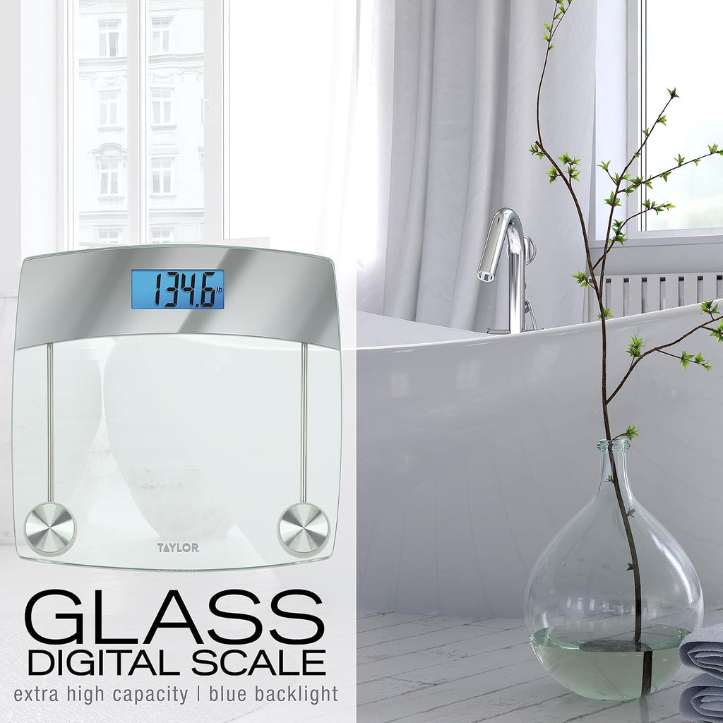 Taylor Digital Body Weight Scale with Glass Platform and Blue LCD Display

