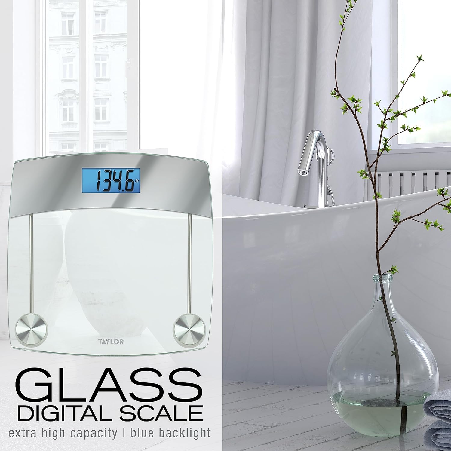 Taylor Digital Body Weight Scale with Glass Platform and Blue LCD Display

