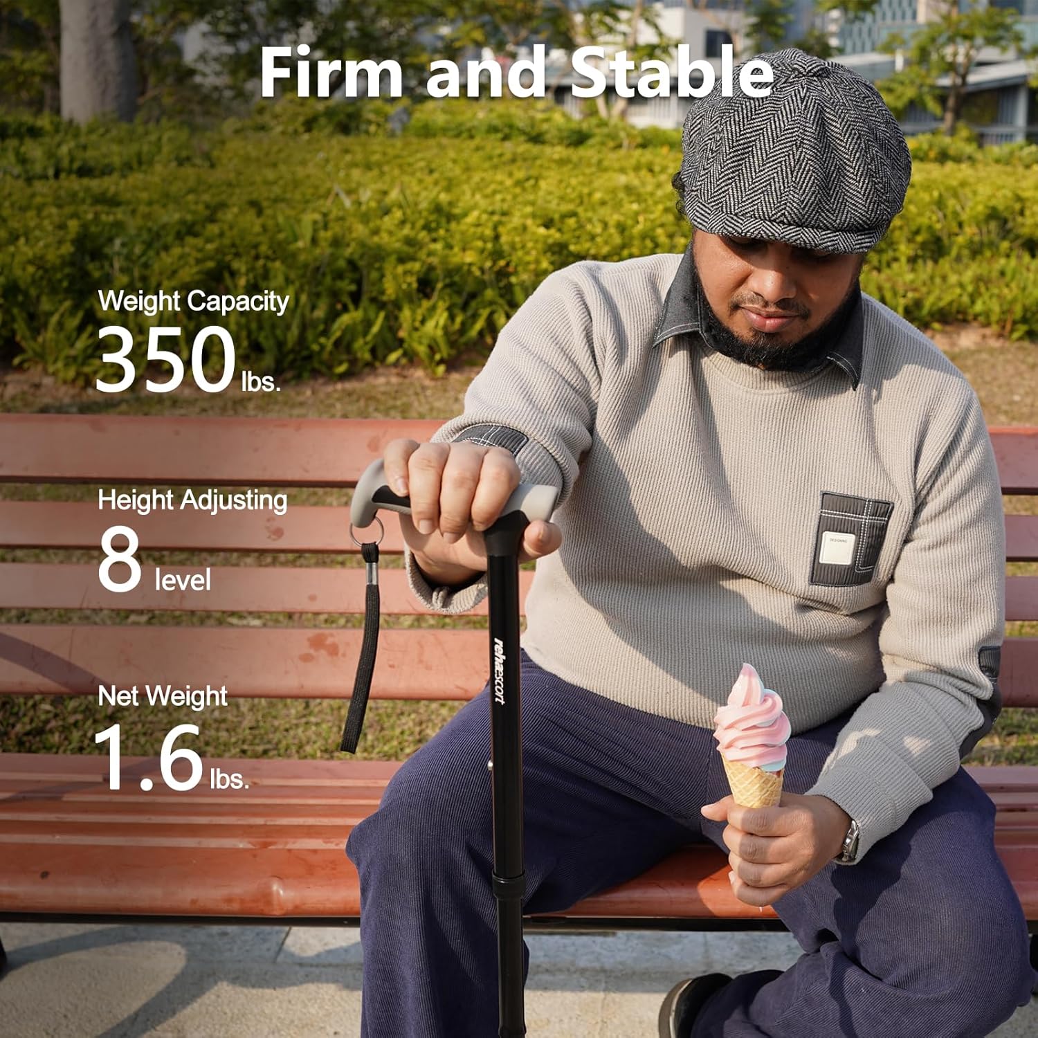 Rehaescort Folding Adjustable Walking Cane with Ergonomic Handle and All-Terrain Tip

