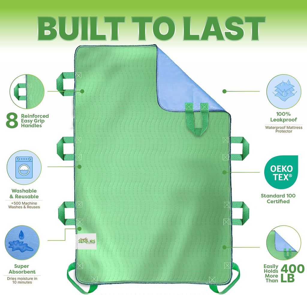 Absorbent Positioning Bed Pads for Elderly, Washable Waterproof Incontinence Underpads

