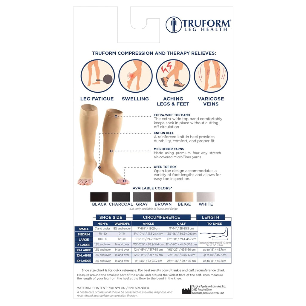 Truform 20-30 mmHg Knee High Open Toe Compression Stockings, Unisex

