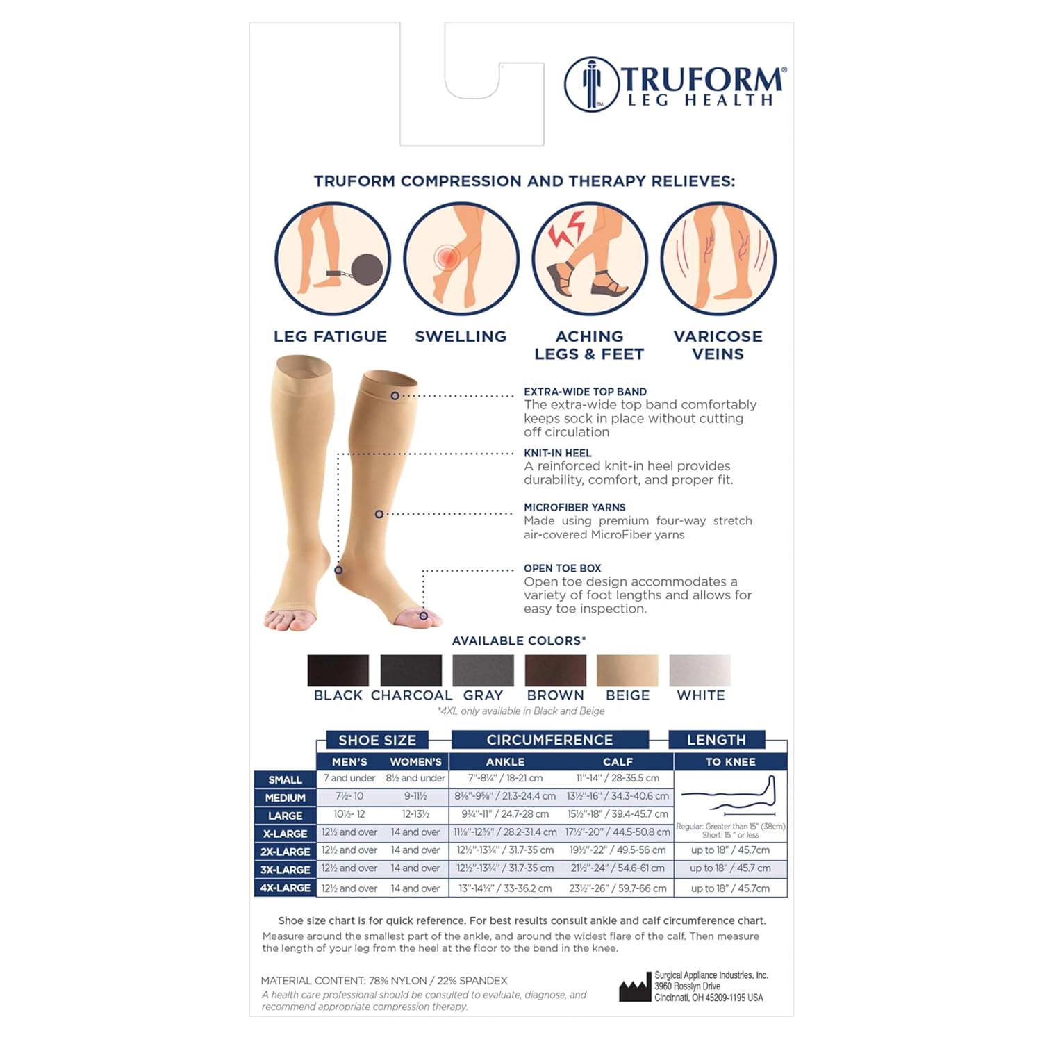 Truform 20-30 mmHg Knee High Open Toe Compression Stockings, Unisex

