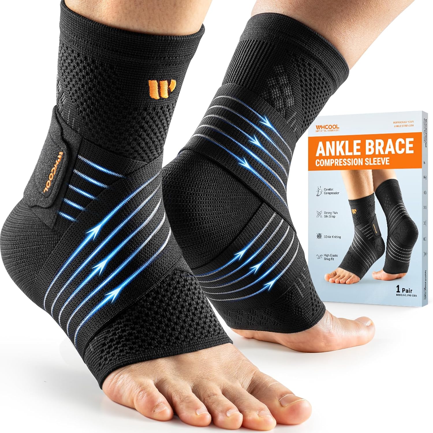 Low-Profile Ankle Compression Sleeve with Wide Strap, Plantar Fasciitis Foot Support

