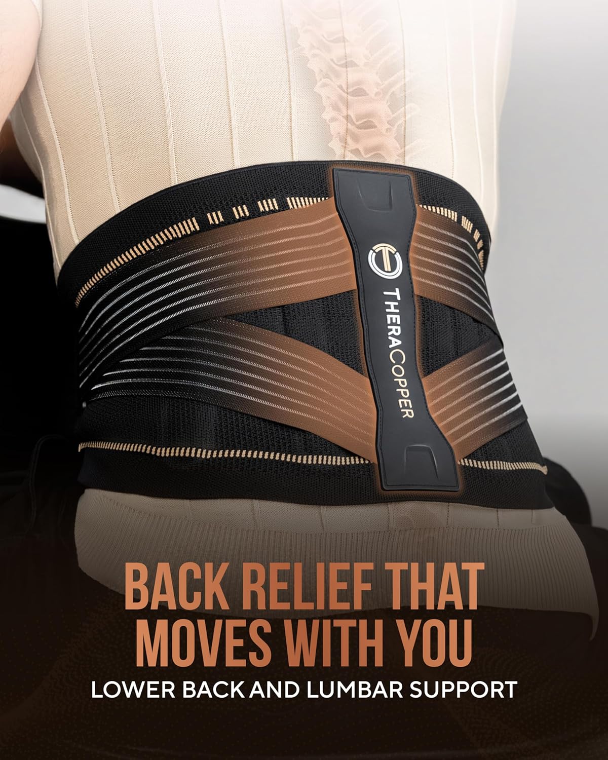 TheraCopper Copper Back Brace Lumbar Support Belt for Lower Back Pain, Sciatica

