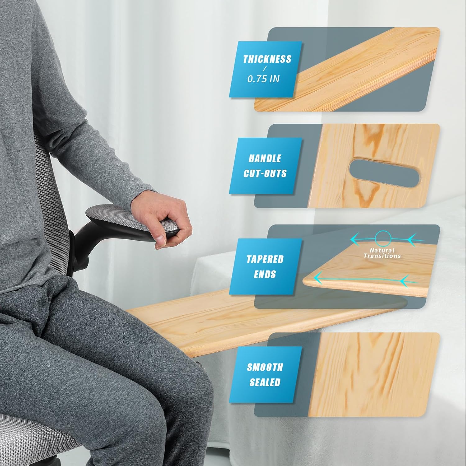 Transfer Board and Slide Board with Handles, Heavy-Duty Wood Mobility Aid

