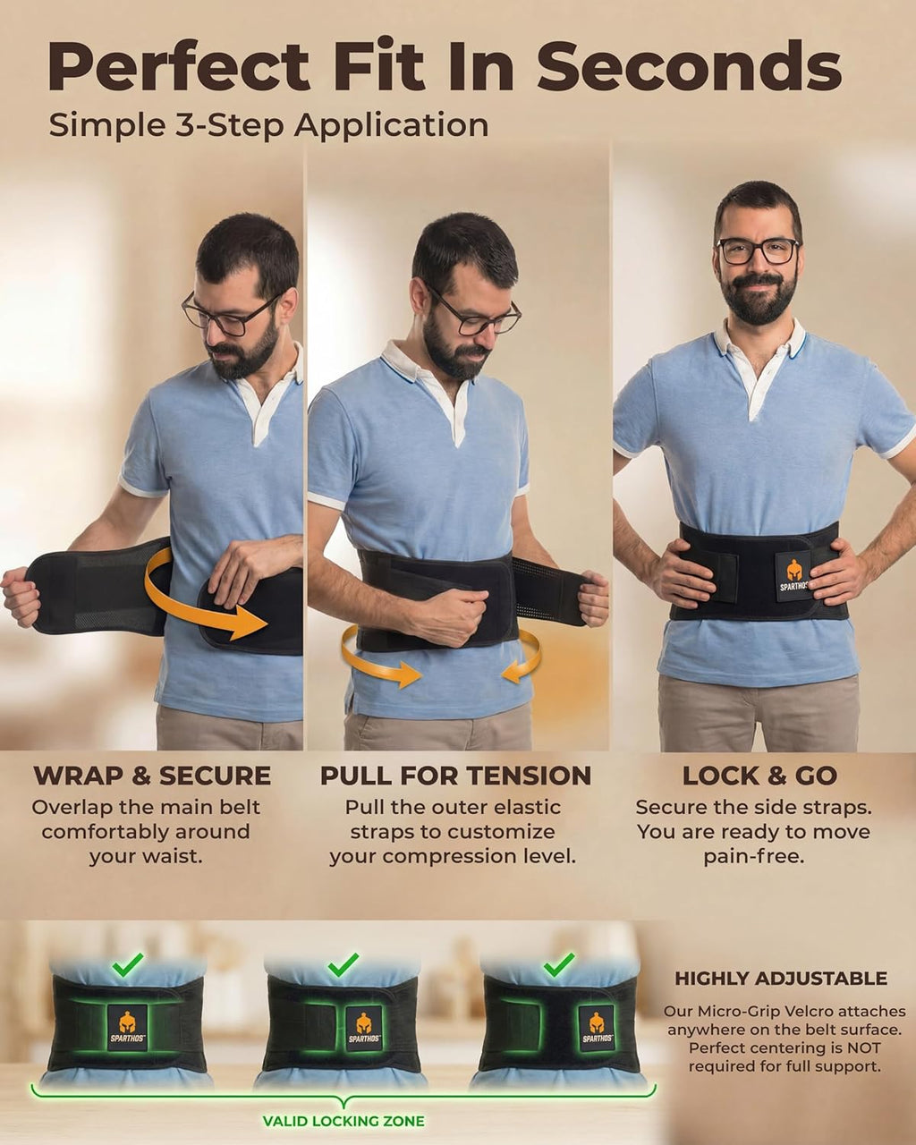 Sparthos Lumbar Back Brace for Lower Back Pain, Breathable Support Pad

