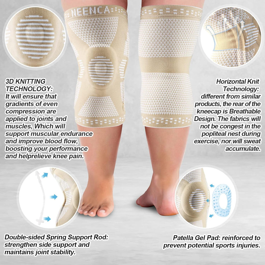 NEENCA Plus Size Knee Brace Sleeve with Patella Gel Pad & Side Stabilizers

