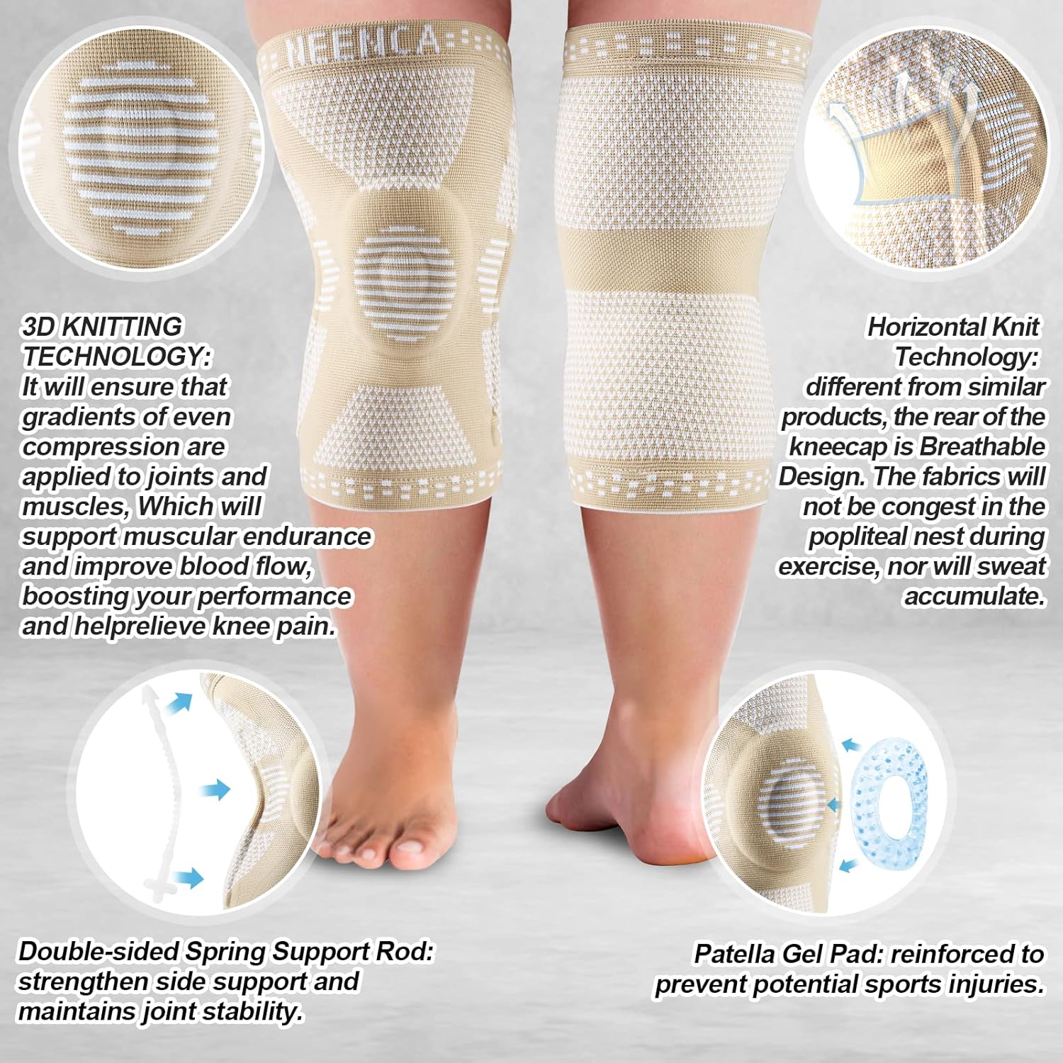 NEENCA Plus Size Knee Brace Sleeve with Patella Gel Pad & Side Stabilizers

