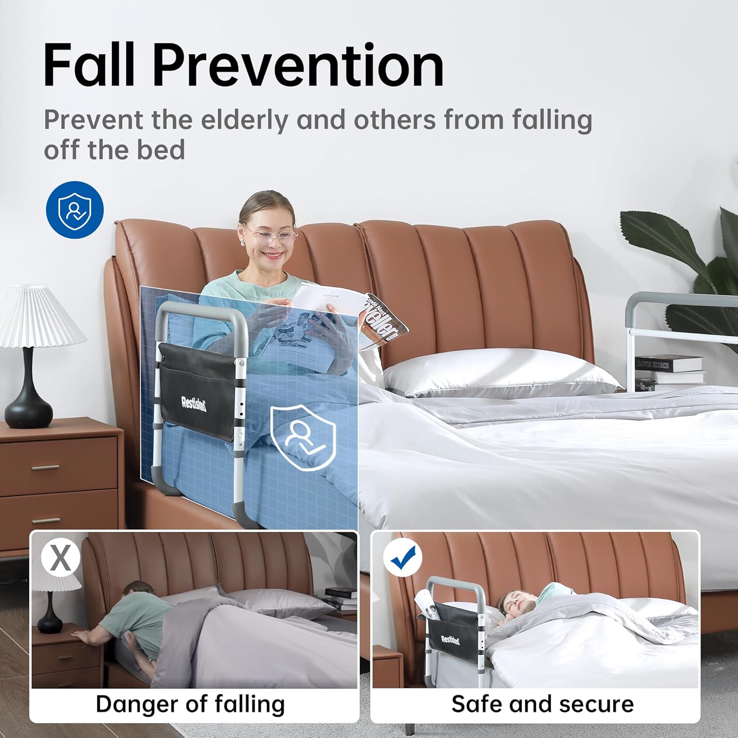 Dual Bed Side Hand Rail Adjustable Bed Assist for Seniors, Elderly, Hospital Use

