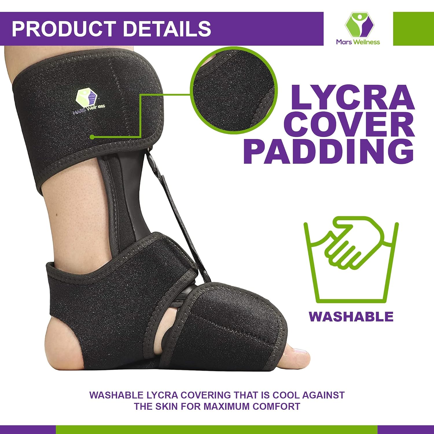 MARS WELLNESS Comfort Dorsal Night Splint for Plantar Fasciitis, Foot Drop, Achilles


