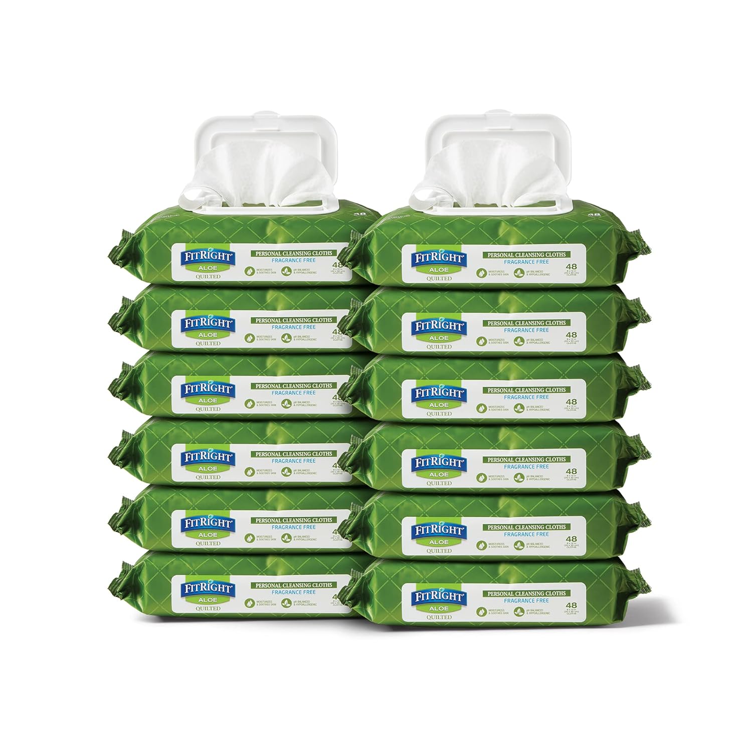 FitRight Aloe Quilted Heavyweight Cleansing Cloth Wipes, Unscented, 576 Count

