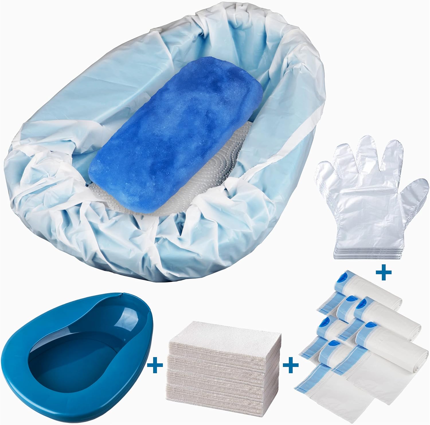 MINIVON Disposable Bedpan Set with Liners, Absorbent Pads and Gloves

