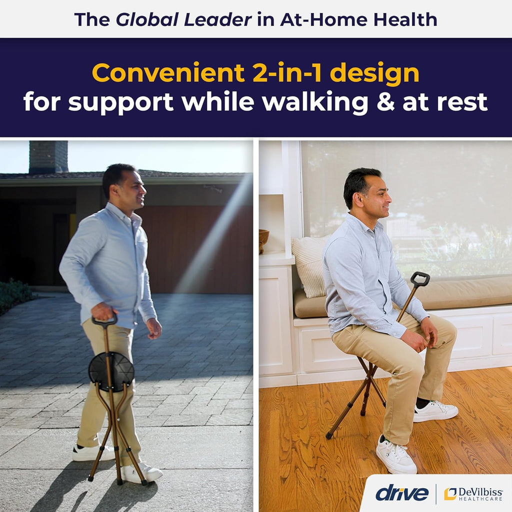 Drive Medical RTL10365 Adjustable Lightweight Folding Cane with Seat

