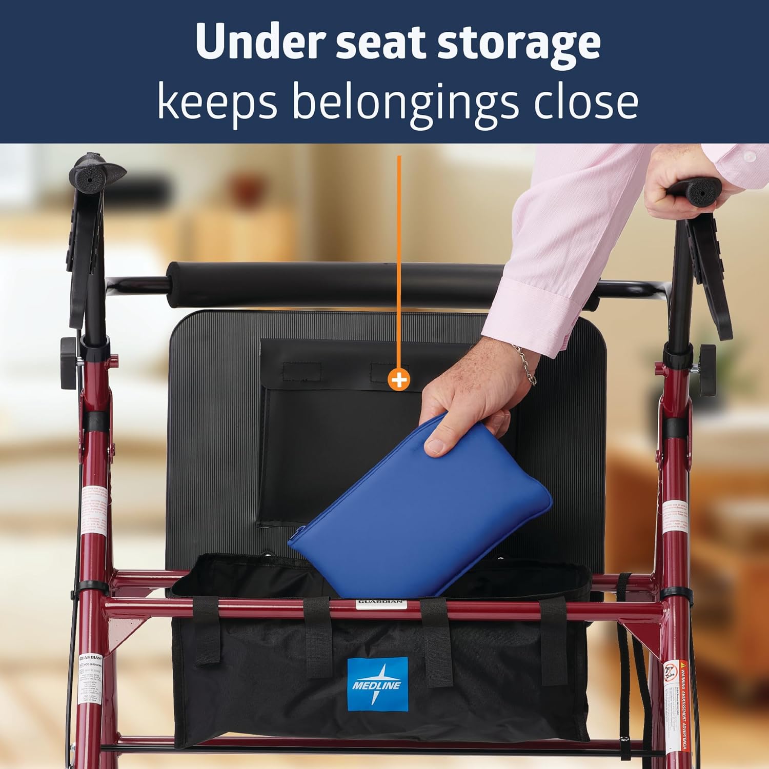 Medline Bariatric Steel Rollator Walker, Adjustable Handles, Foldable, Padded Seat & Backrest

