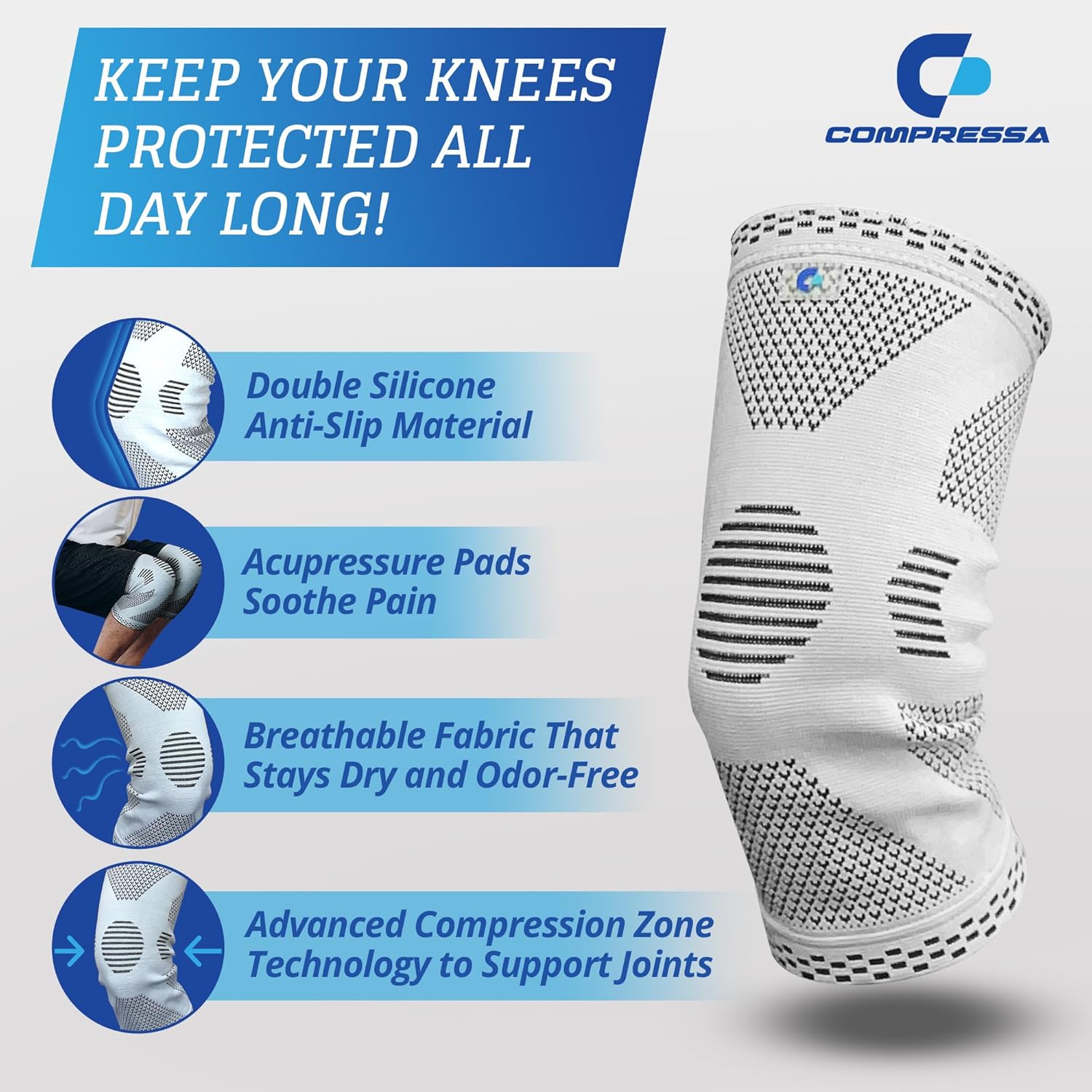 Compressa Knee Sleeve for Men and Women Non-Slip Compression Support

