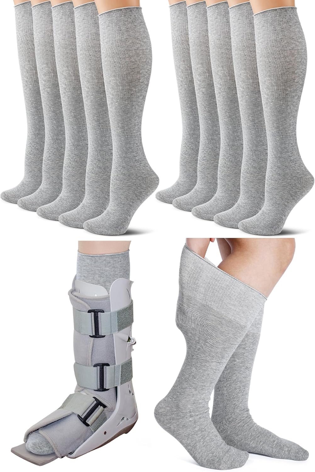 Shihanee 5 Pairs Seamless Over the Calf Walking Boot Socks Orthopedic AFO Liner

