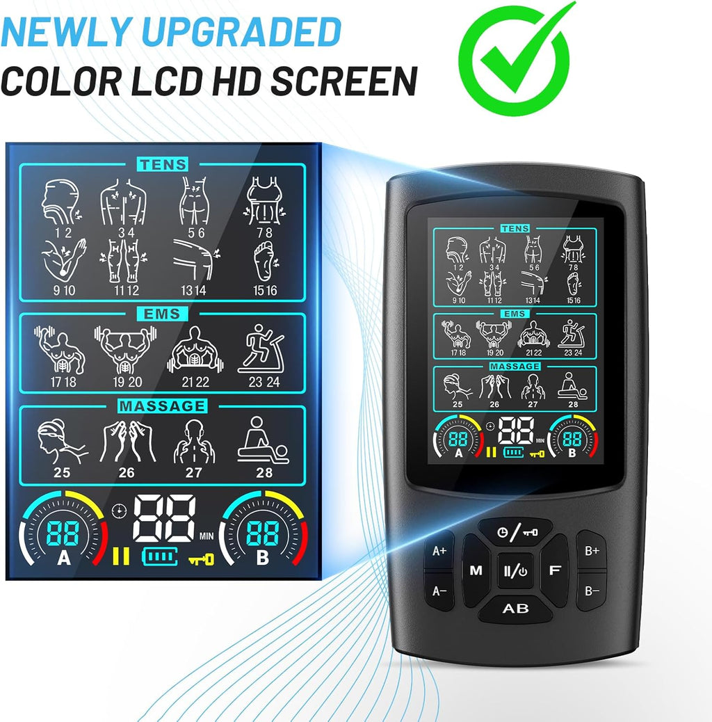 Rechargeable Dual Channel TENS Unit Muscle Stimulator for Pain Relief, 28 Modes

