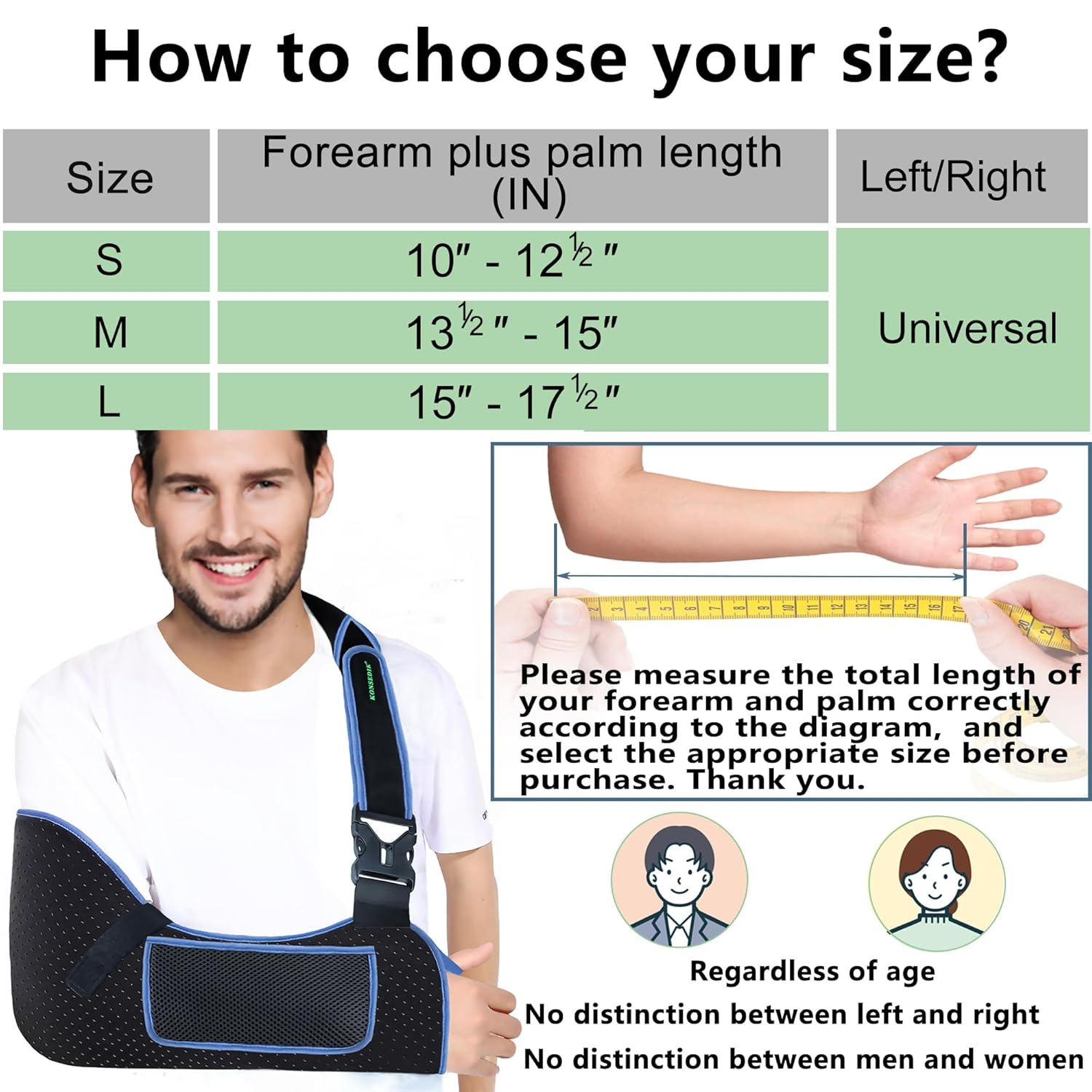 KONSEDIK Arm Shoulder Sling with Pocket Shoulder Pad for Rotator Cuff Injury Support

