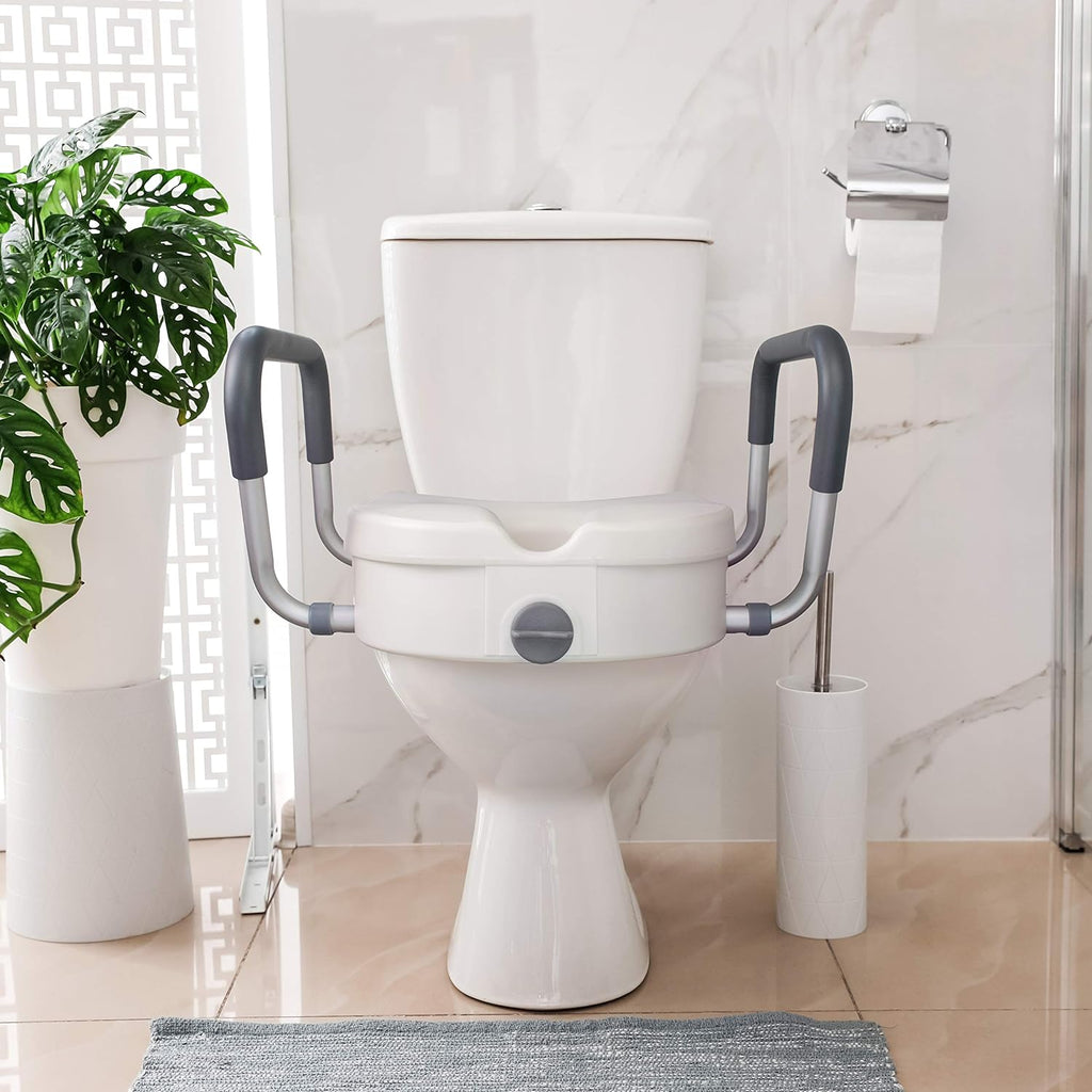 RMS Raised Toilet Seat 5-Inch Elevated Riser with Adjustable Padded Arms

