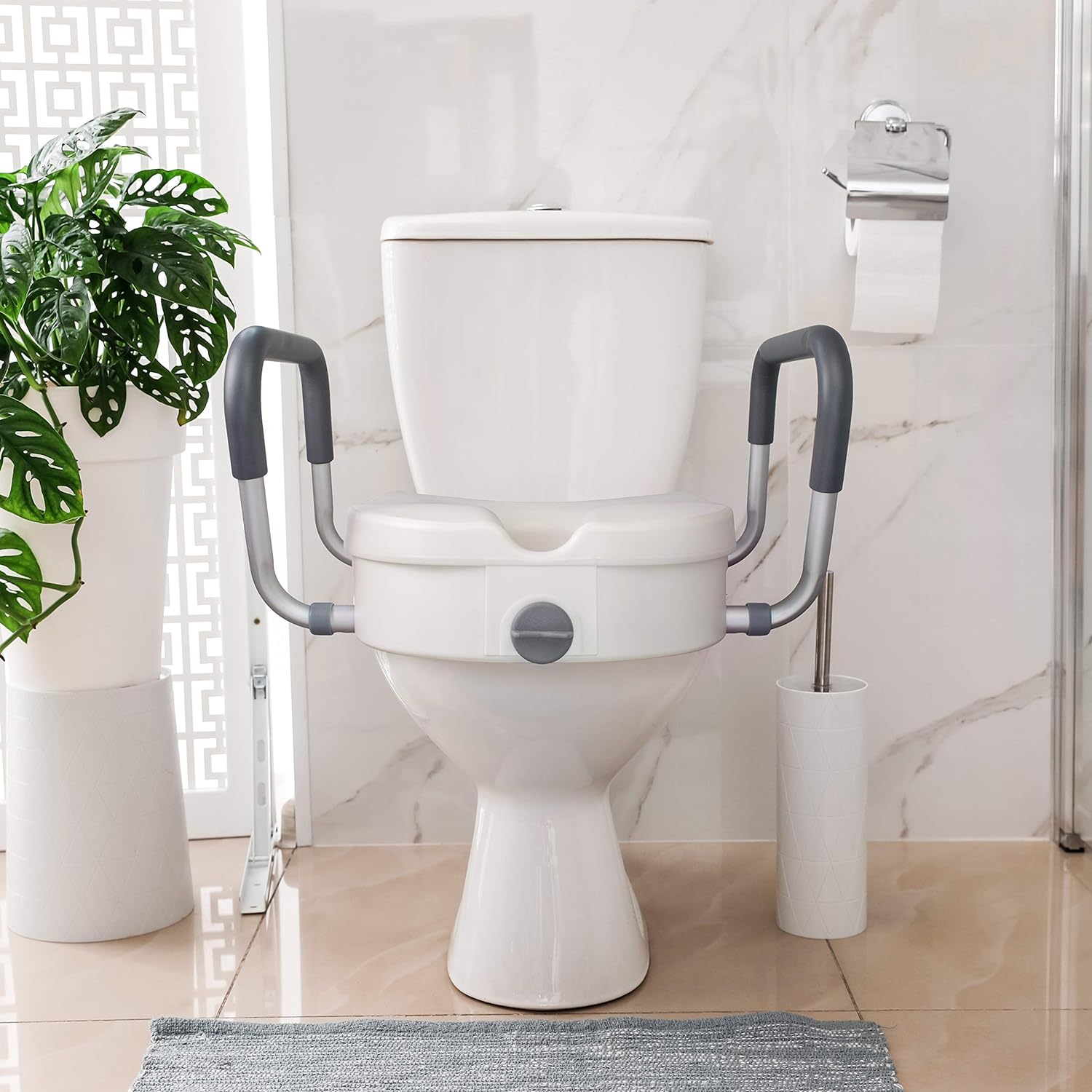 RMS Raised Toilet Seat 5-Inch Elevated Riser with Adjustable Padded Arms

