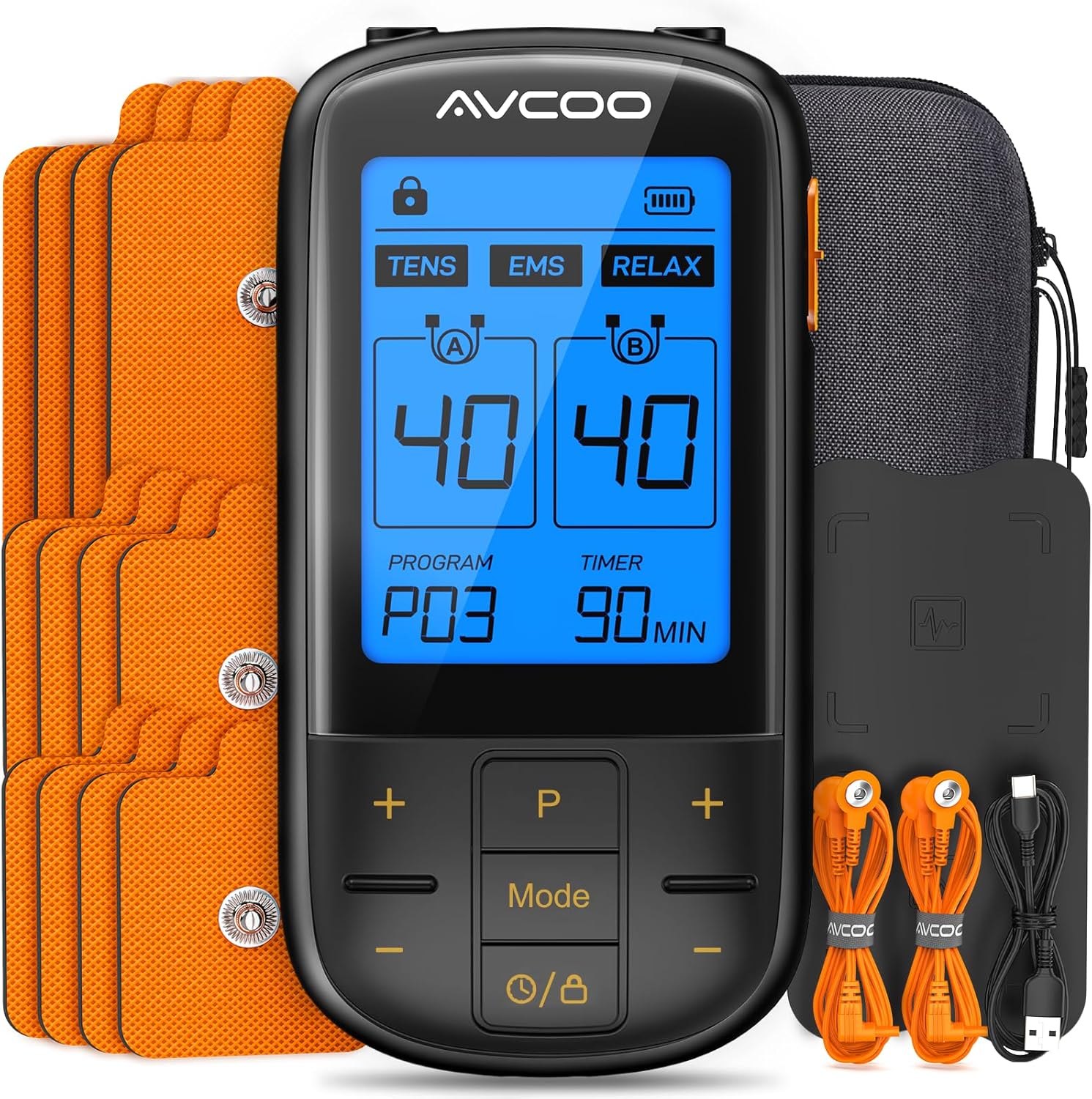 AVCOO 3-in-1 TENS and EMS Dual Channel Rechargeable Muscle Stimulator with Pads

