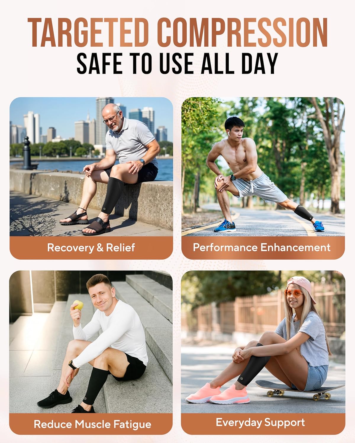 TheraCopper Copper Calf Compression Sleeve, Breathable Non-Slip Leg Support

