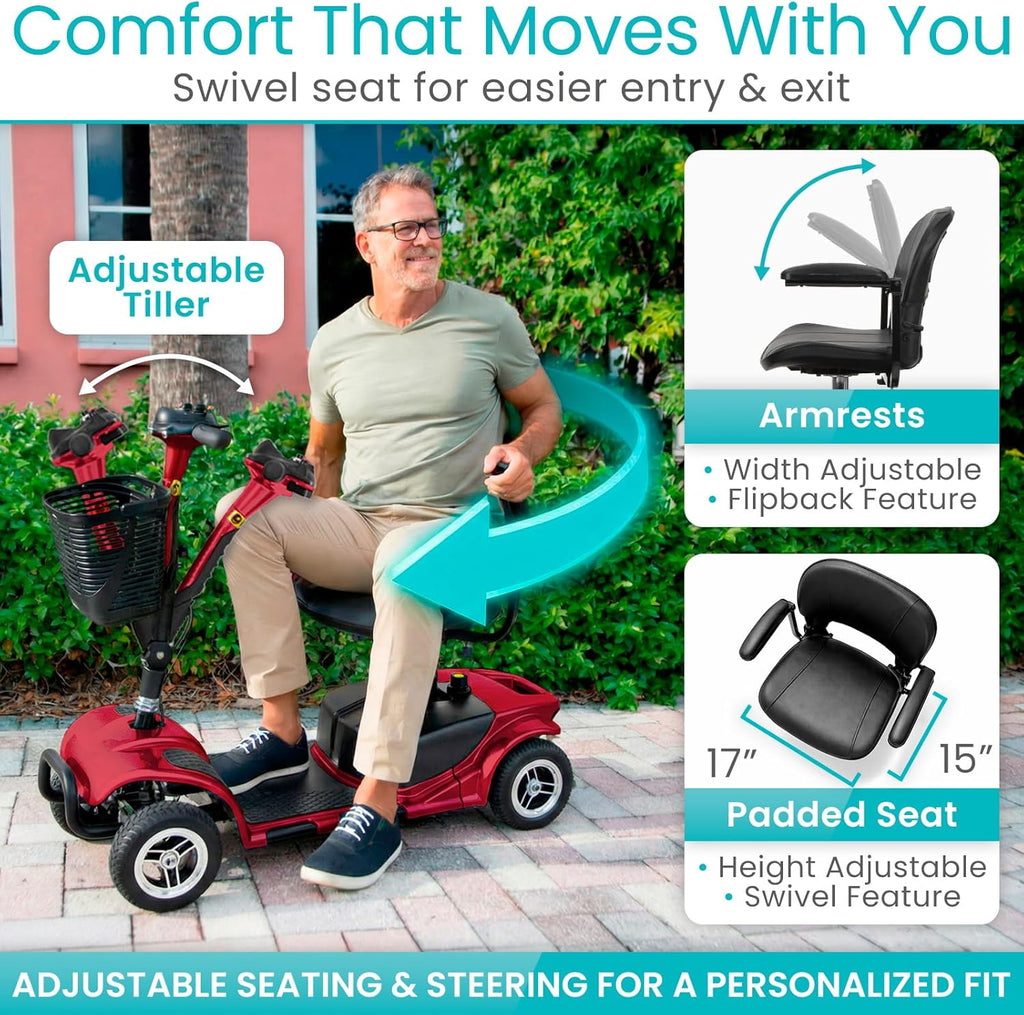 Vive 4-Wheel Electric Mobility Scooter, Compact Travel Powered Wheelchair

