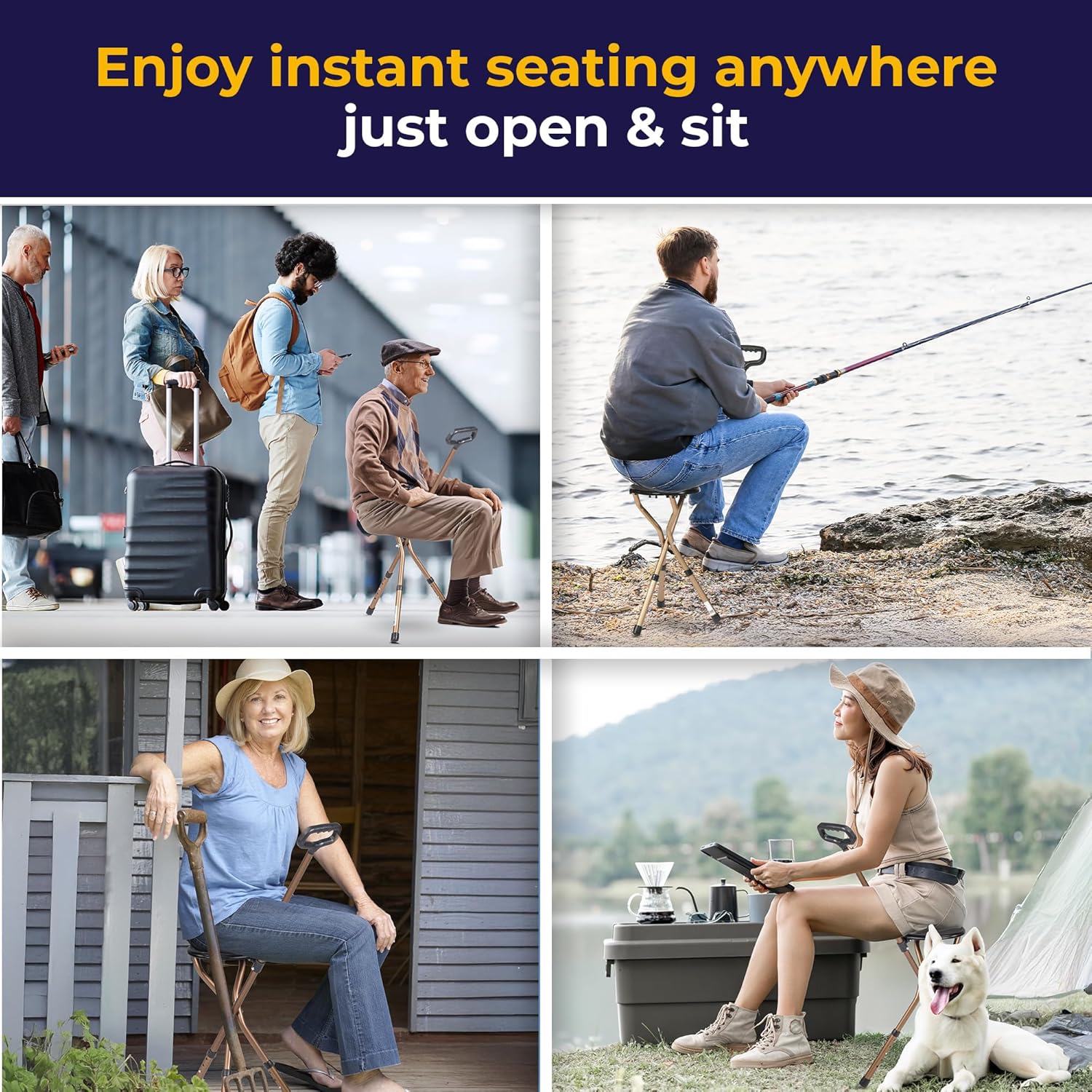 Drive Medical RTL10365 Adjustable Lightweight Folding Cane with Seat

