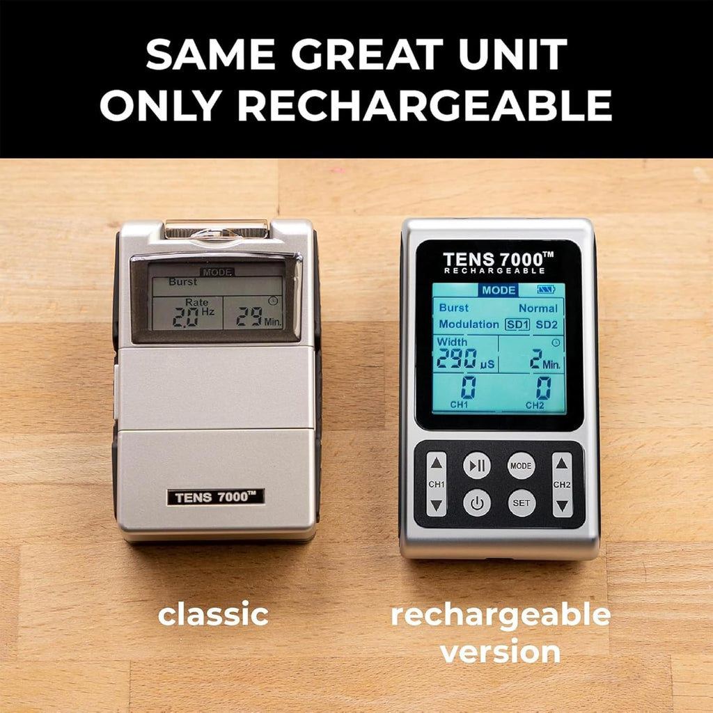 TENS 7000 Rechargeable TENS Unit Muscle Stimulator with Replacement Pads

