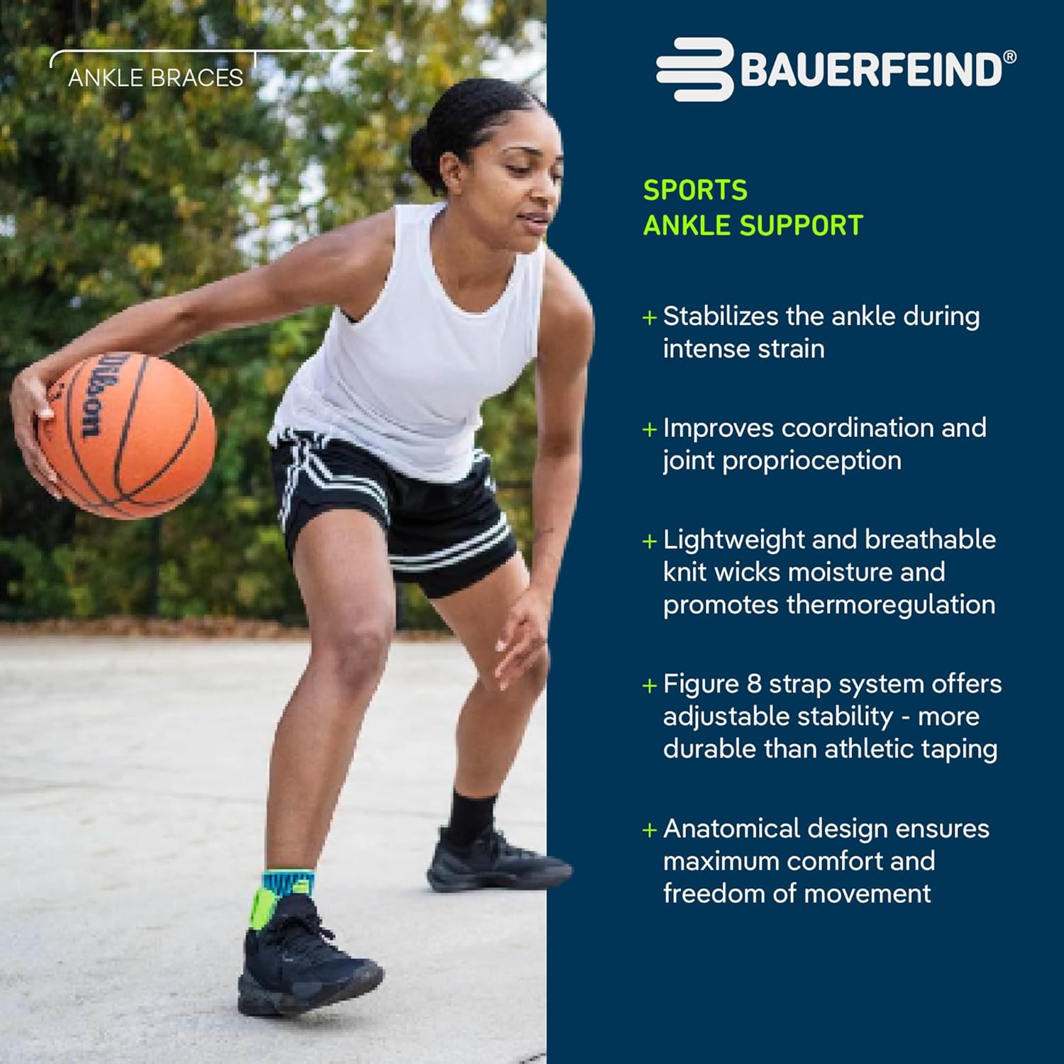Bauerfeind Sports Ankle Support Brace with Figure-8 Taping Strap for Stabilization

