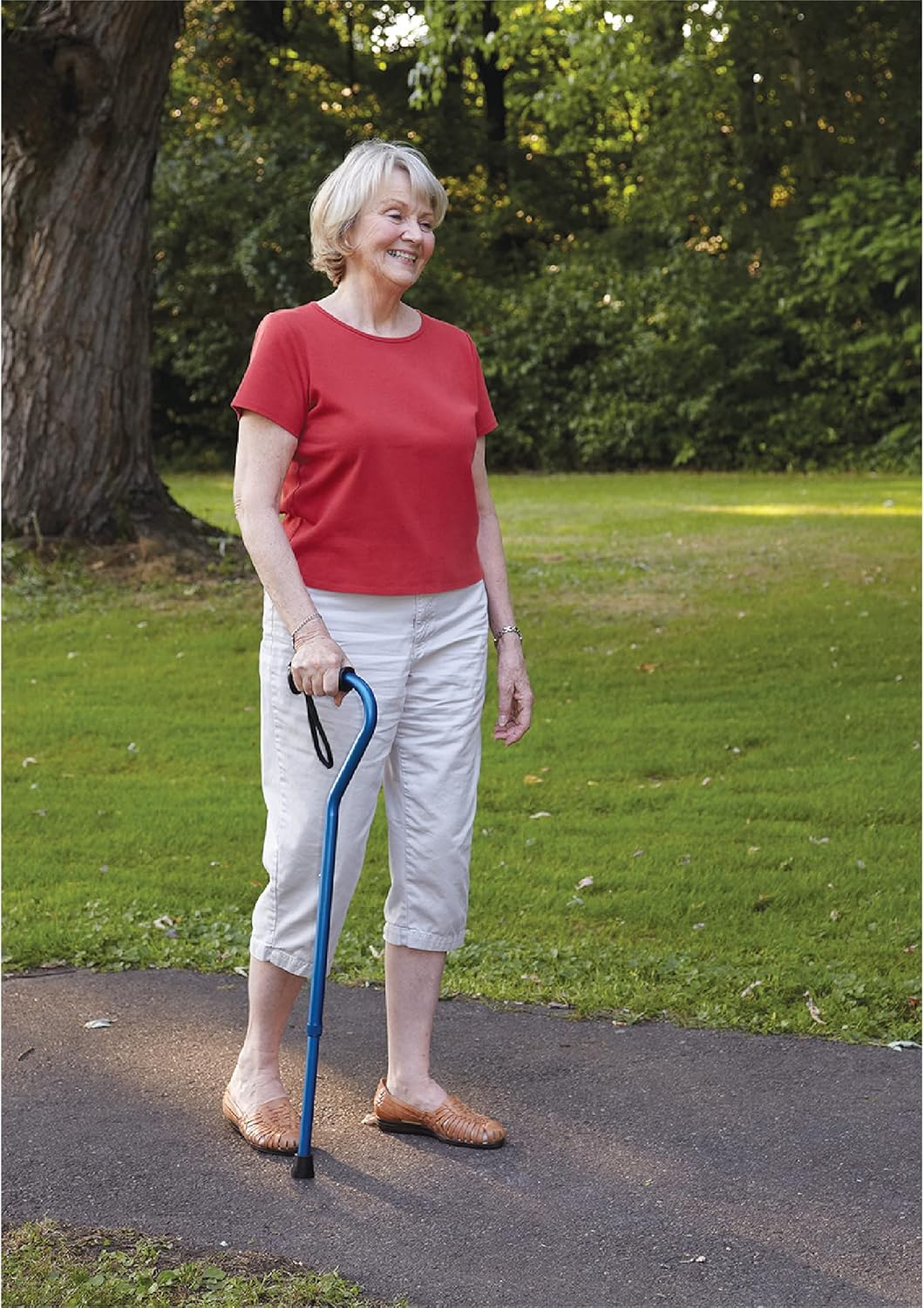 Carex Ergo Offset Walking Cane, Height Adjustable Ergonomic Cane with Wrist Strap


