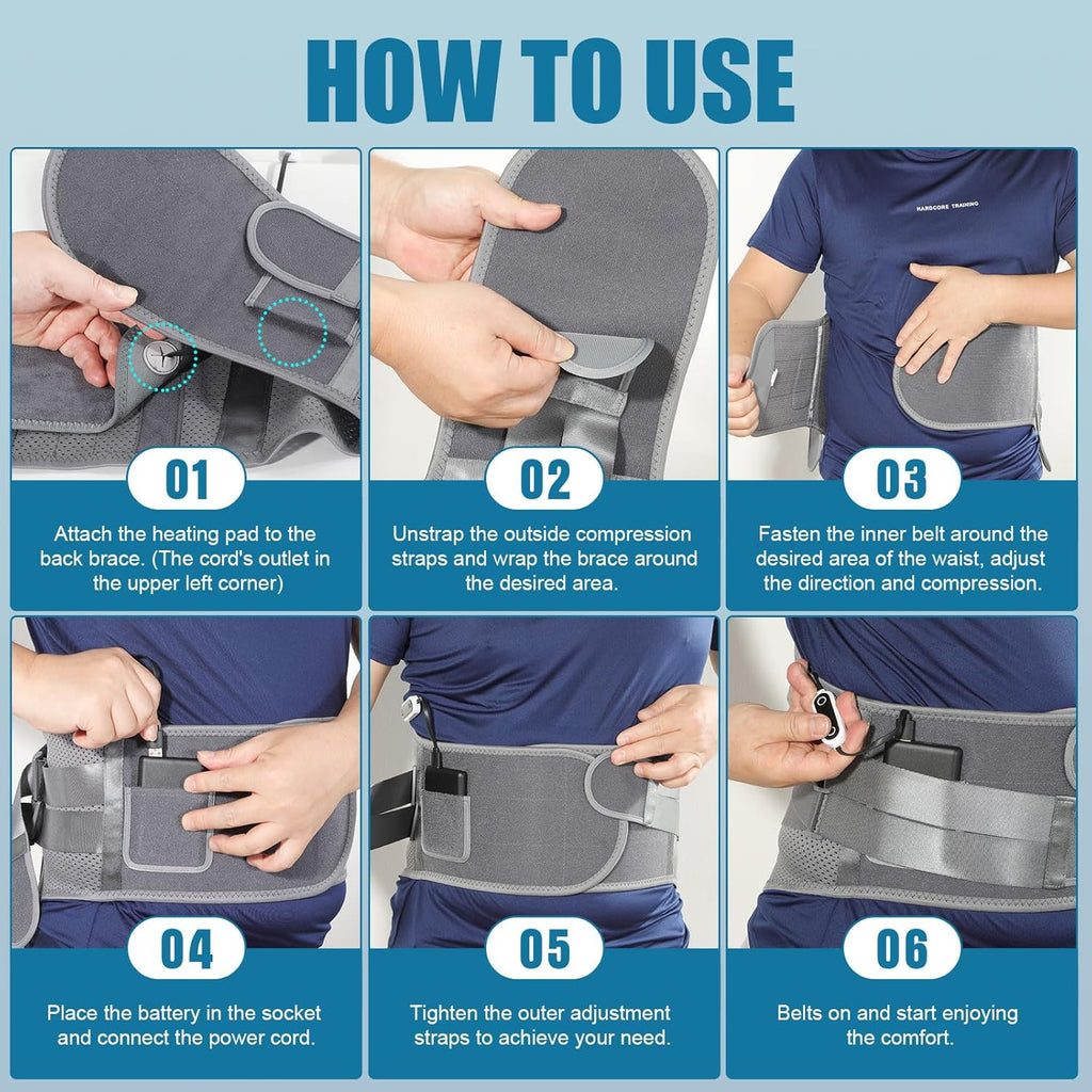 HONGJING Heated Back Support Brace with Rechargeable Battery for Lumbar Relief

