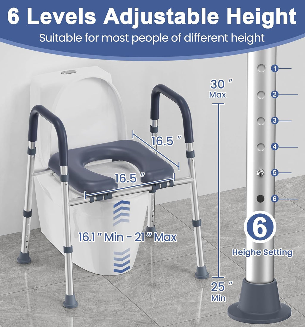 HOMLAND Raised Toilet Seat Riser with Handles, Adjustable Height & Width, Padded

