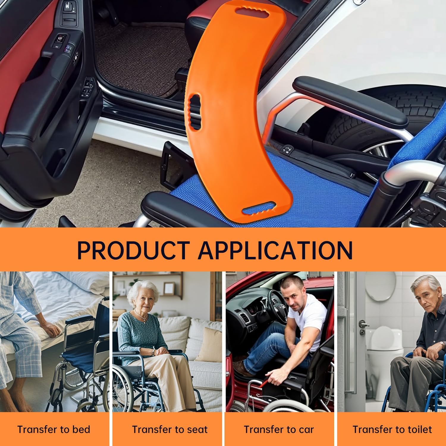 Wheelchair Transfer Board with Slide Sheet for Patient Transfers to Car Toilet Tub

