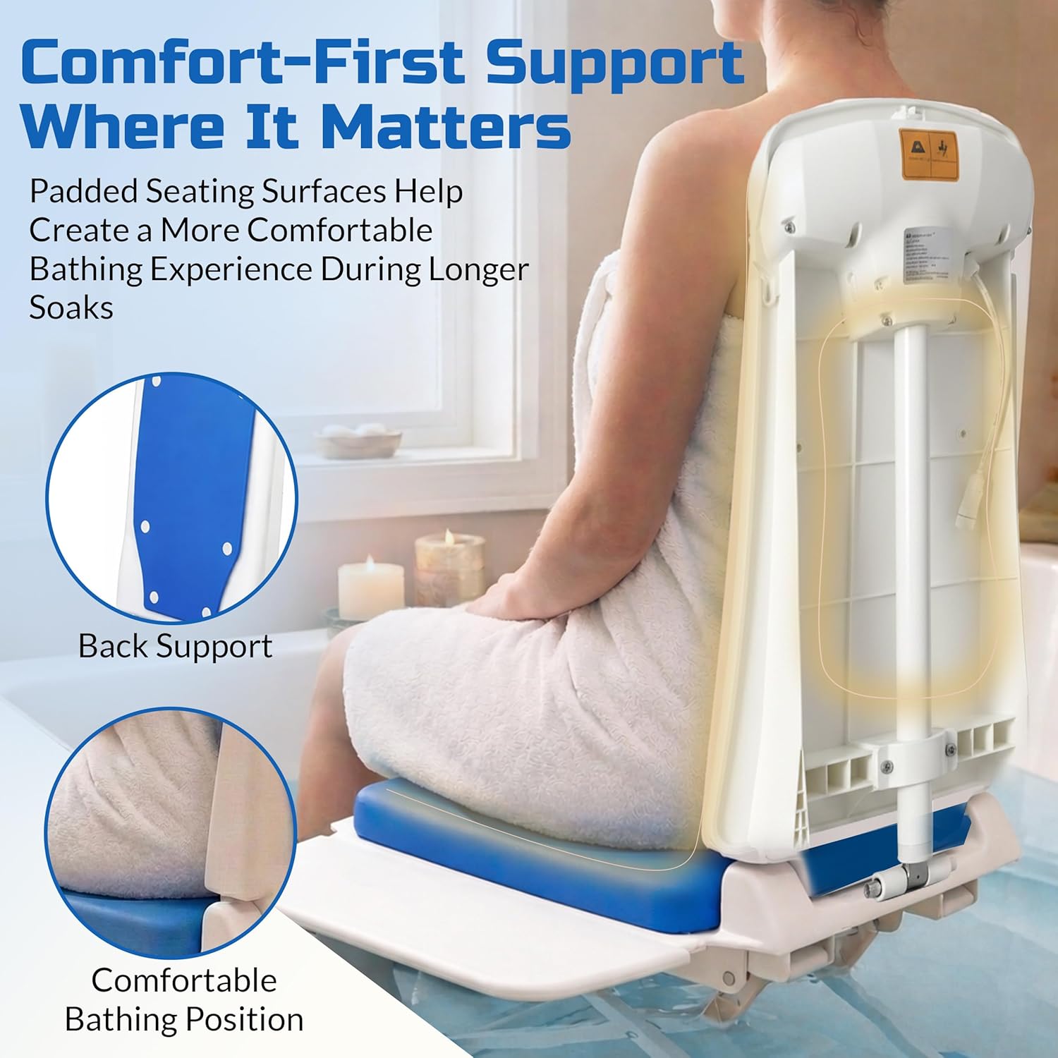 Platinum Health Tranquilo Electric Bath Lift with Rotating Padded Seat, 300 lb

