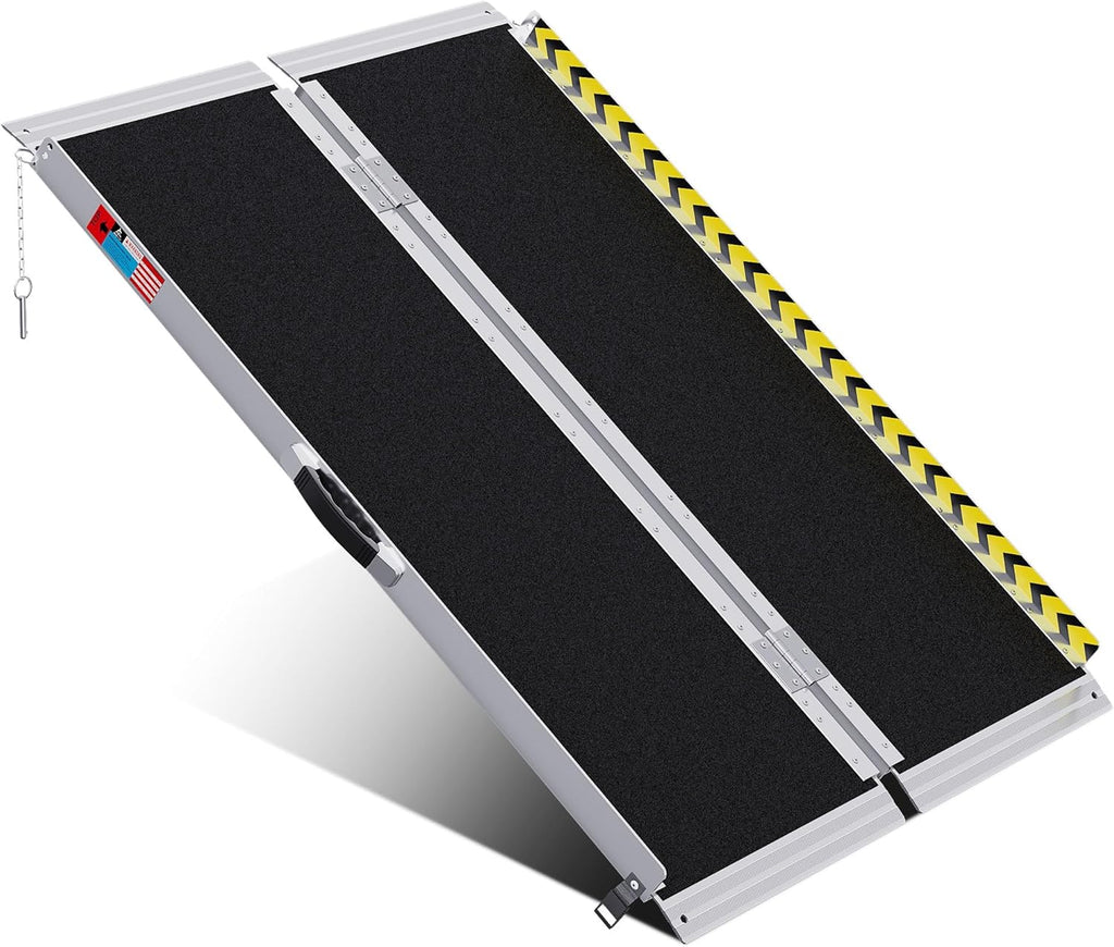 WHALEMOTOR Portable Wheelchair Ramp Anti-Slip Aluminum Folding Ramp with Transition Plates

