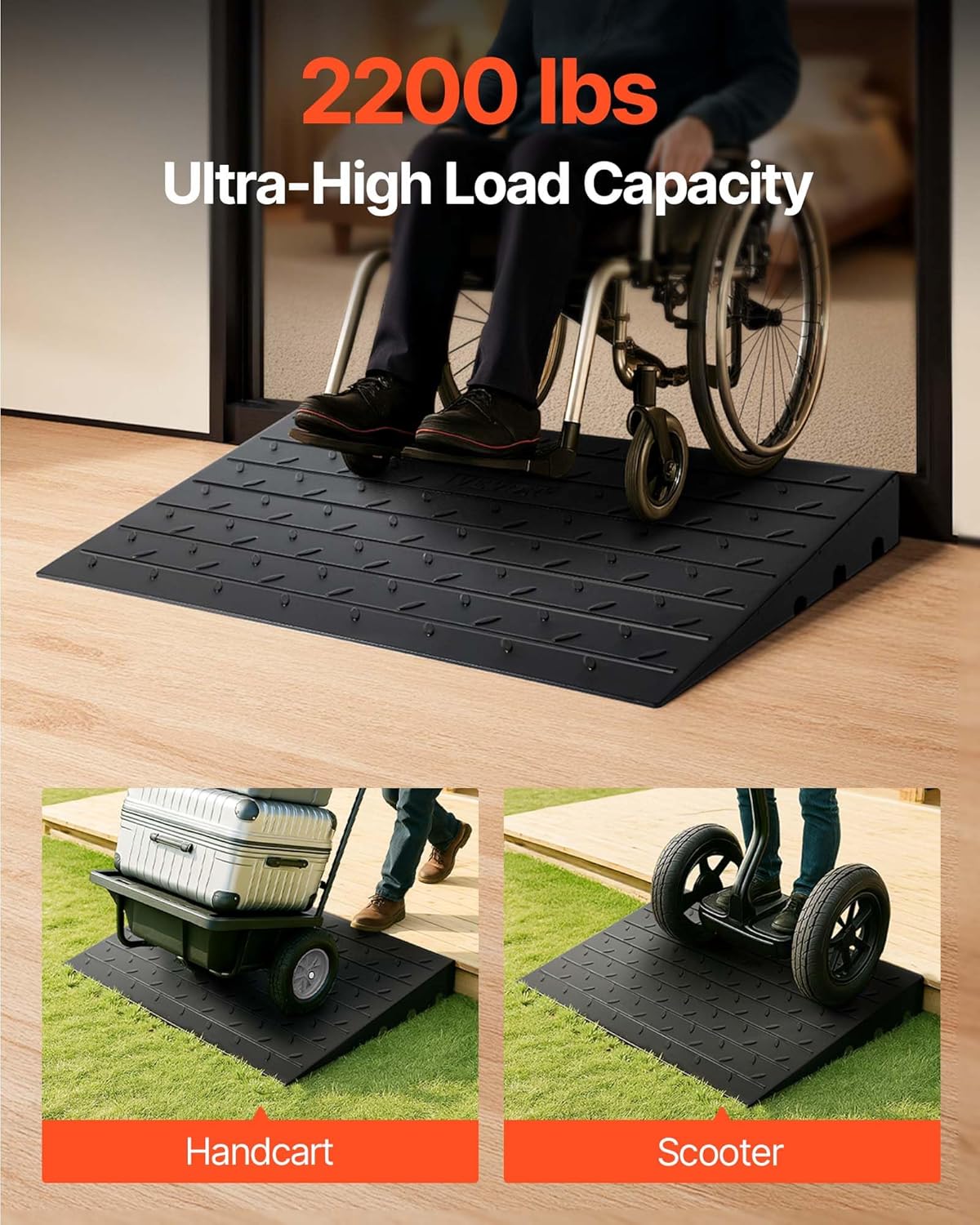 VEVOR Rubber Threshold Ramp with Cable Cord Cover, No-Slip Doorway Curb Ramp

