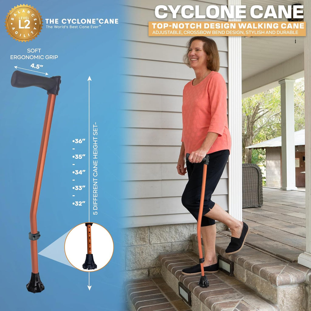 Dynamo Cyclone Adjustable Walking Cane with V-Tech Handgrip for Stability

