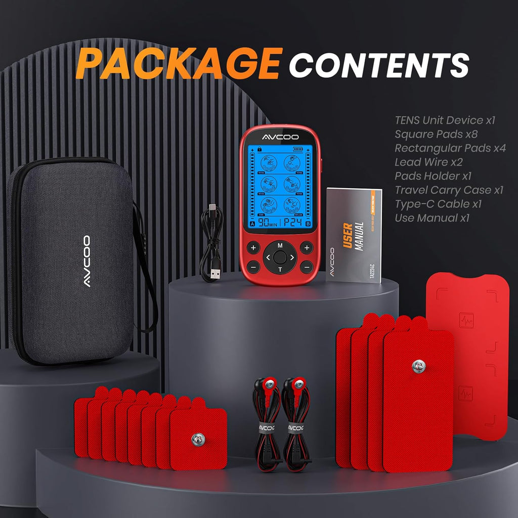 AVCOO 3-in-1 TENS EMS muscle stimulator with portable electronic pulse massager

