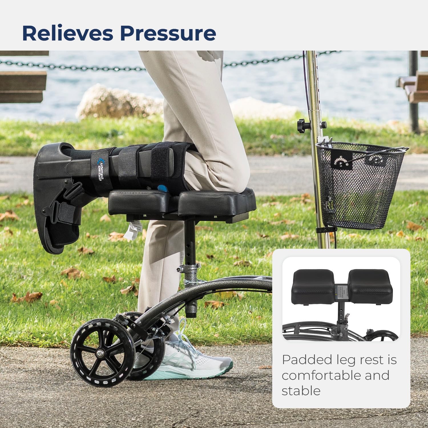 Drive Medical Adjustable Height Knee Walker Scooter with Basket and Hand Brake

