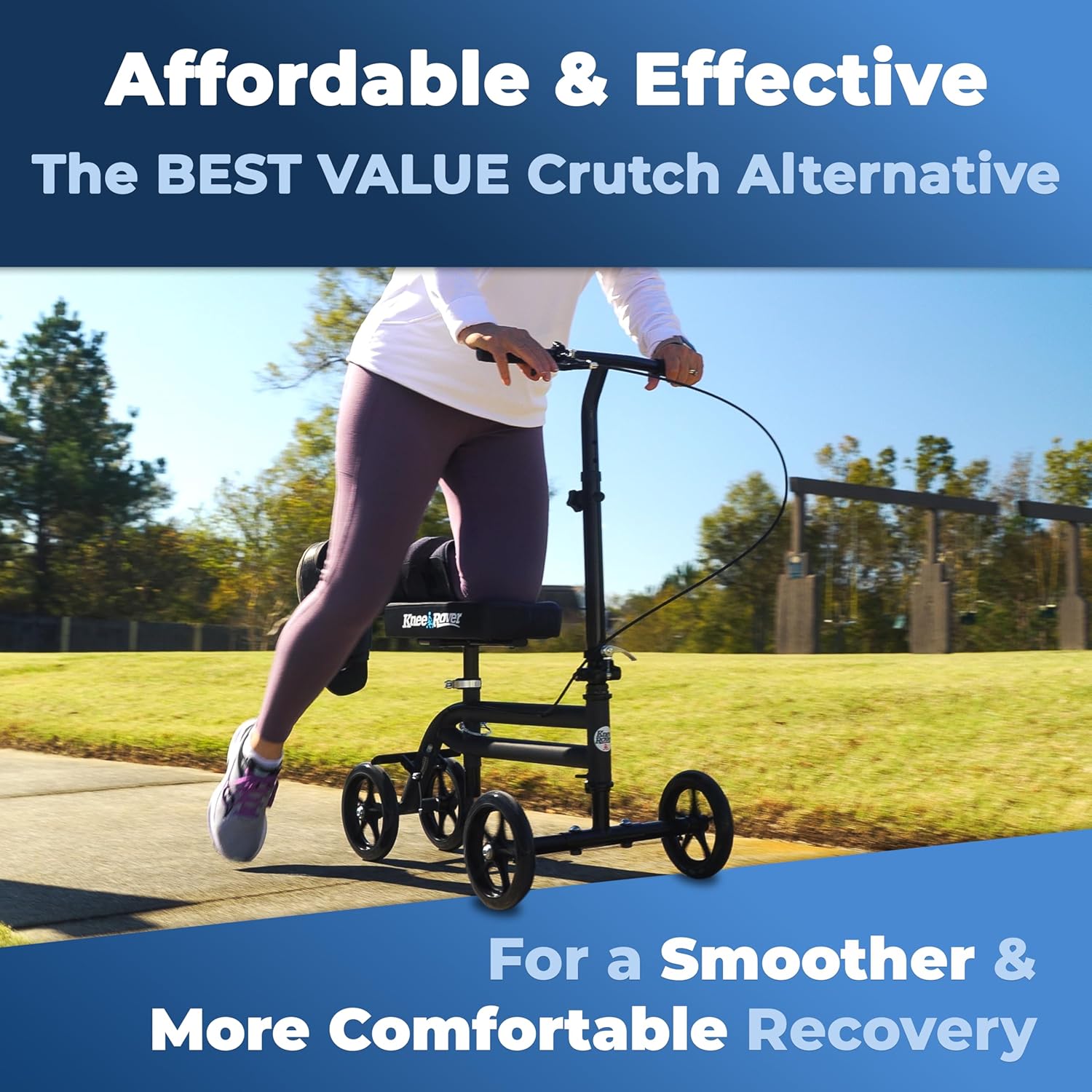 KneeRover Economy Steerable Knee Scooter, Foldable Knee Walker with Adjustable Handlebar

