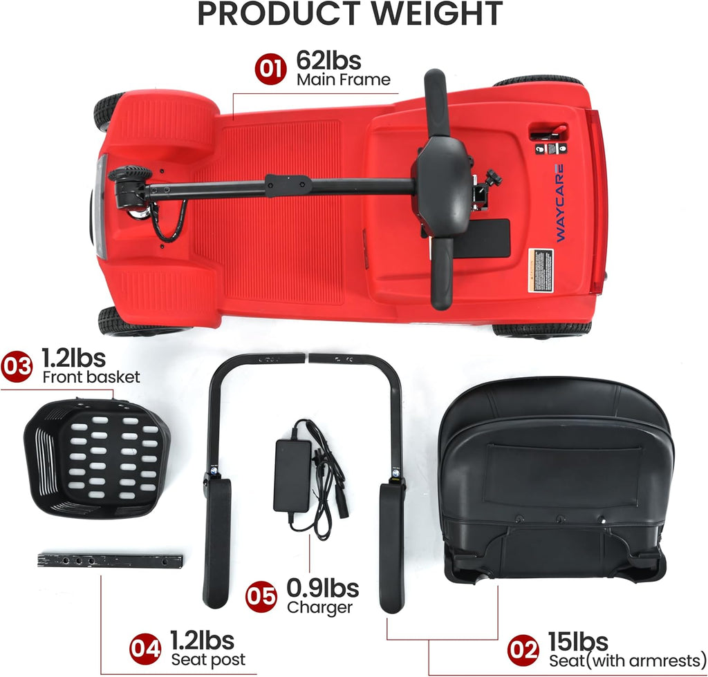 WayCare 15-Mile Long Range Electric Mobility Scooter, 300 lb Capacity, Foldable

