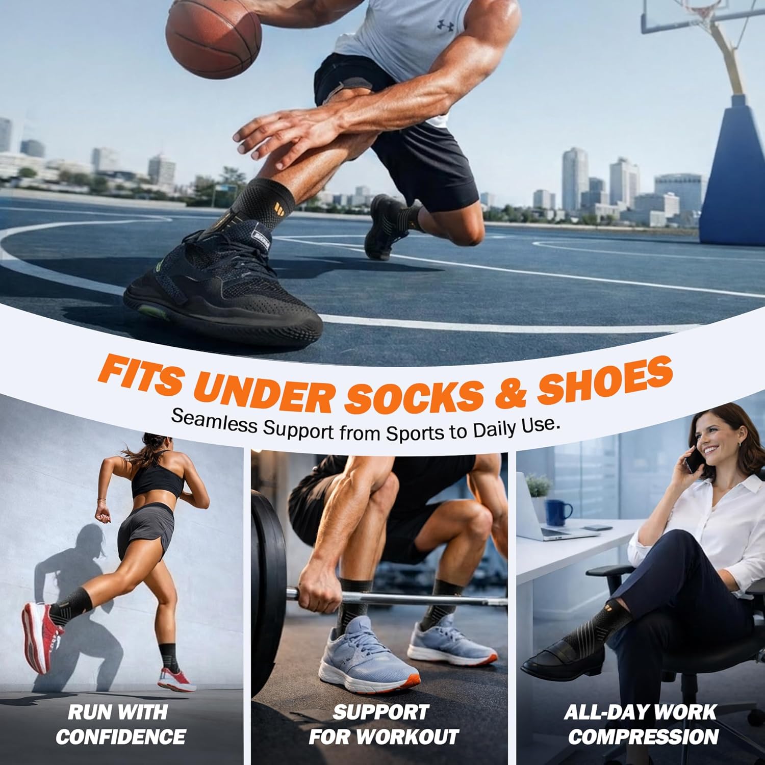 Low-Profile Ankle Compression Sleeve with Wide Strap, Plantar Fasciitis Foot Support

