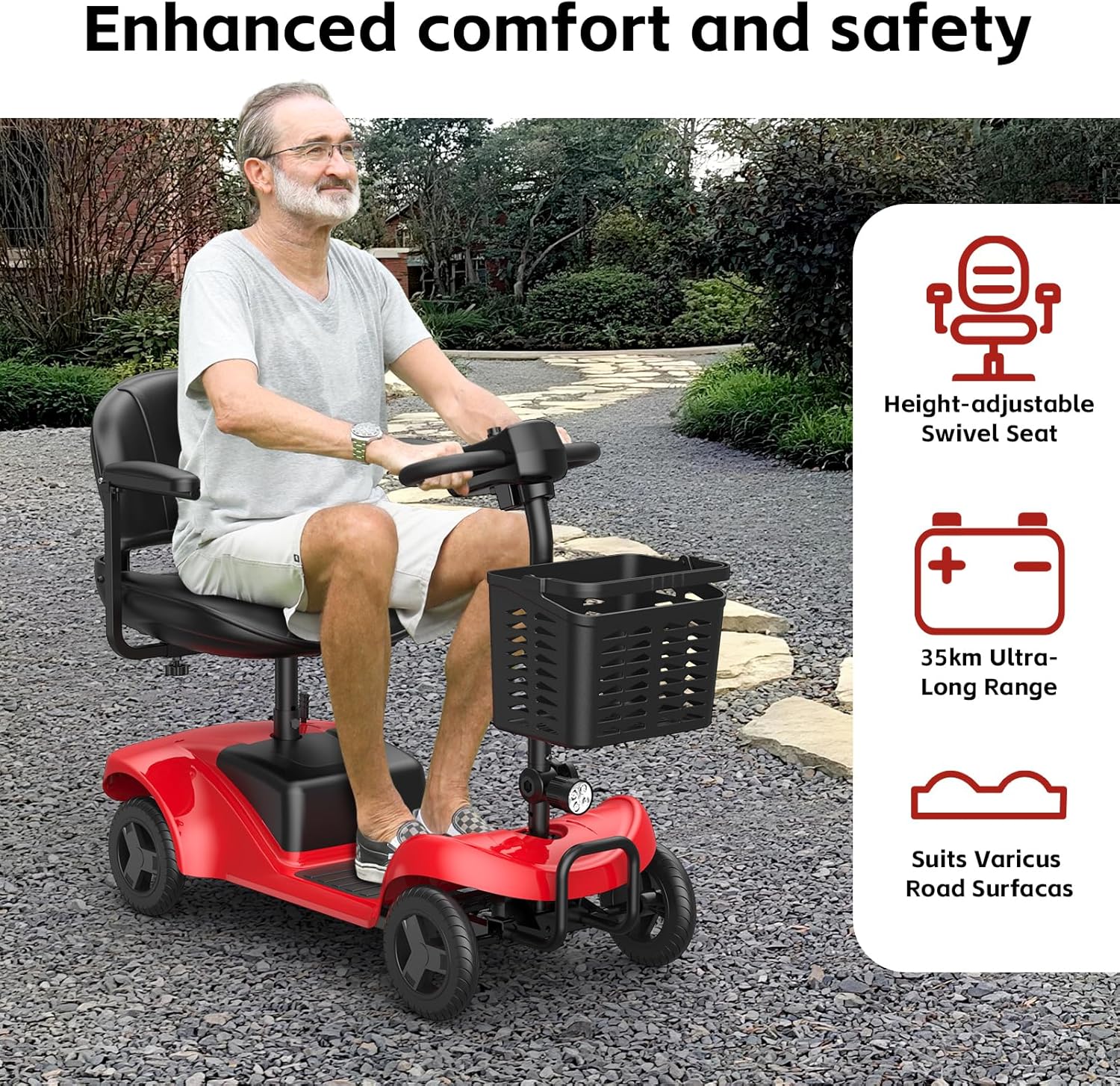 AXADA 4-Wheel Foldable Mobility Scooter for Adults, LED Headlights, 300 lb Capacity

