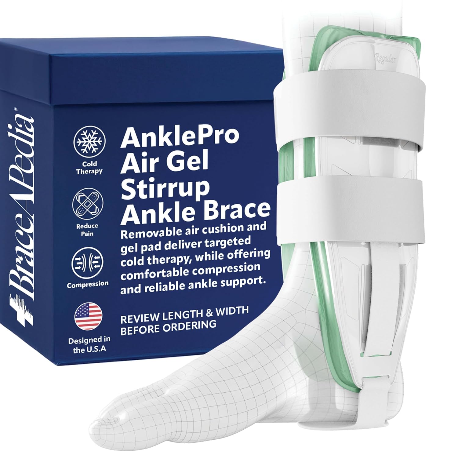 AnklePro Air Cushion Stirrup Ankle Stabilizer Brace, 3-Strap Rigid Support

