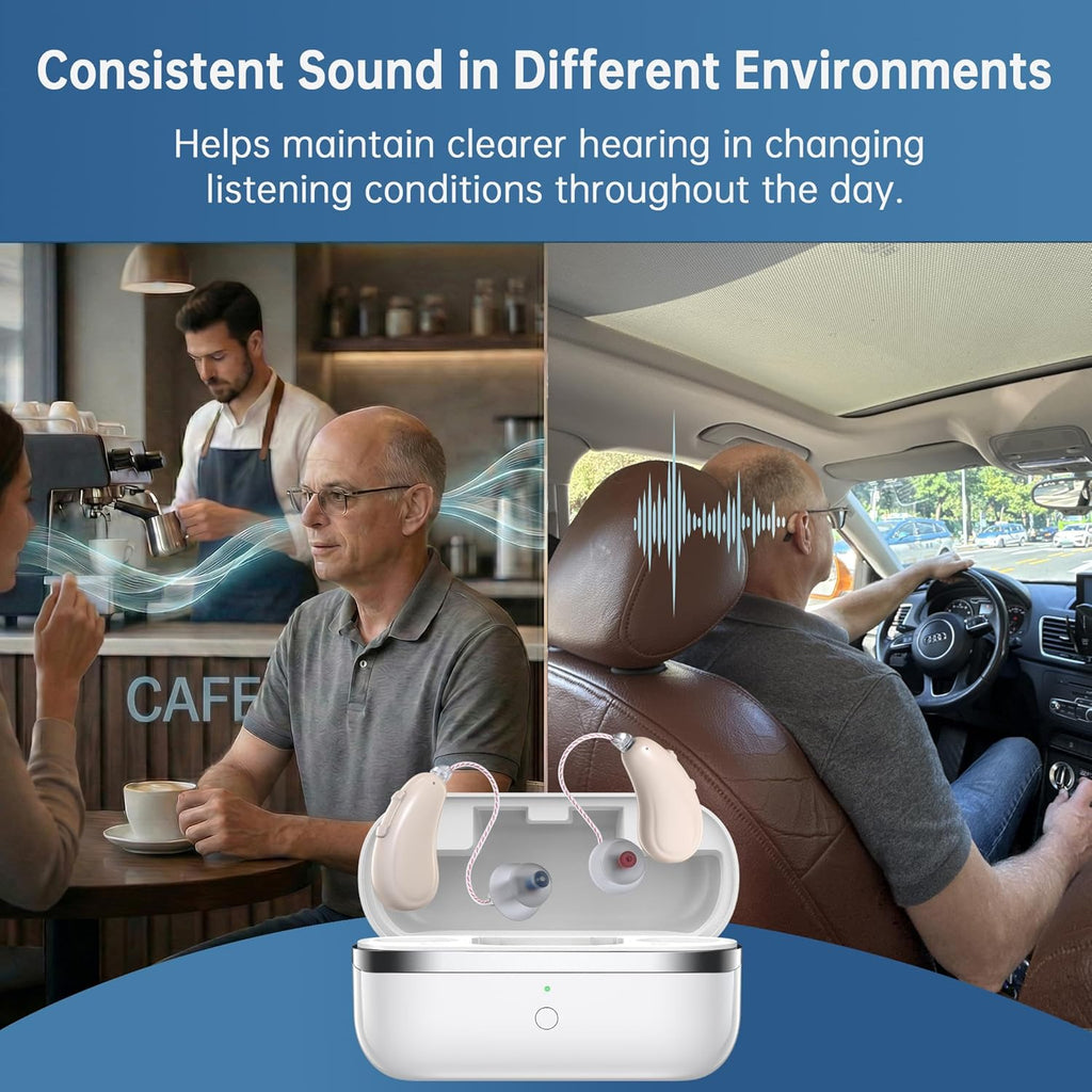 OTC Rechargeable Hearing Aids for Seniors, App Control AI Noise Reduction RIC

