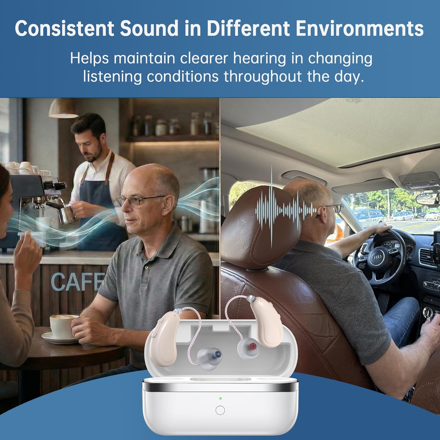 OTC Rechargeable Hearing Aids for Seniors, App Control AI Noise Reduction RIC

