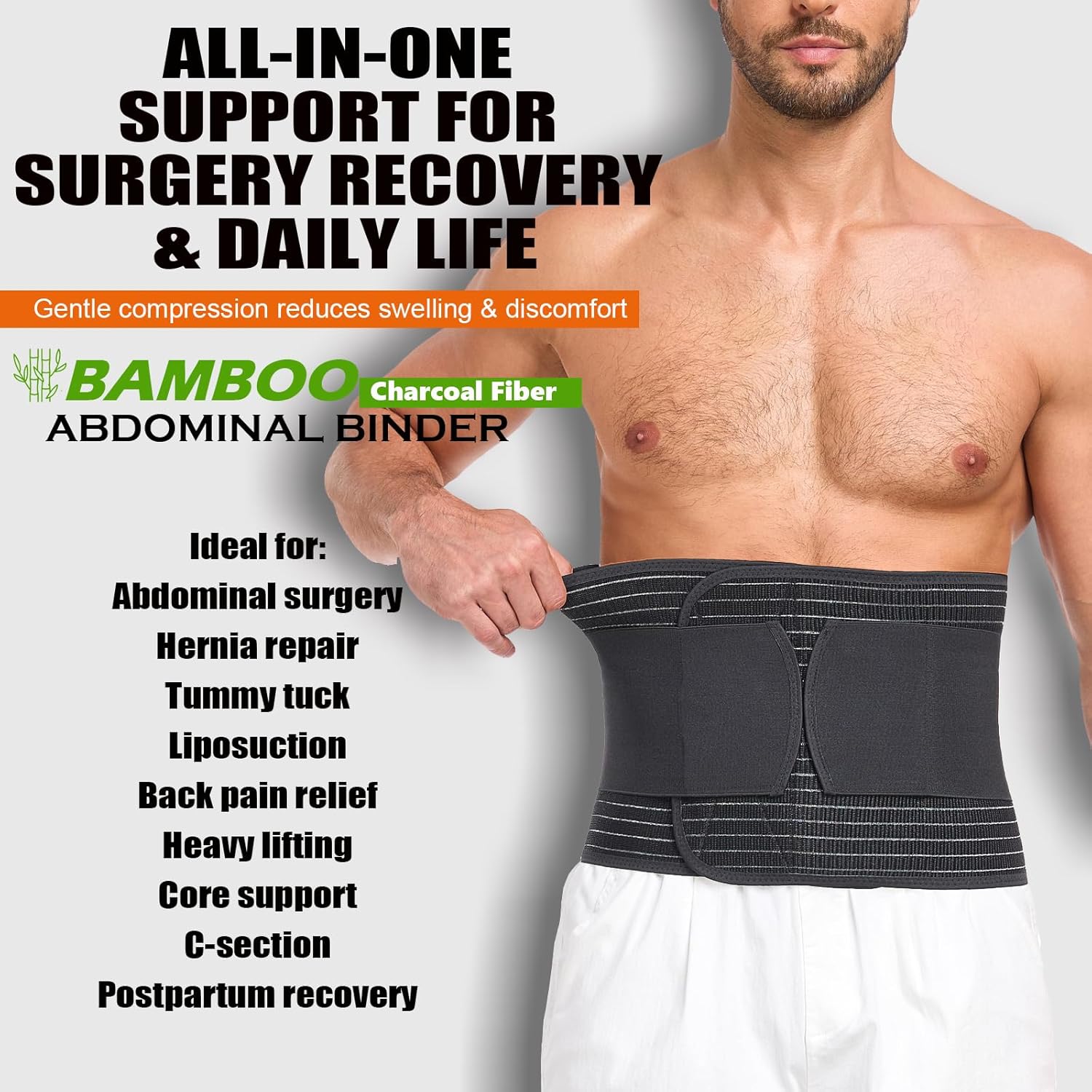 Abdominal Binder for Men and Women Post Surgery Postpartum Hernia Support Belt

