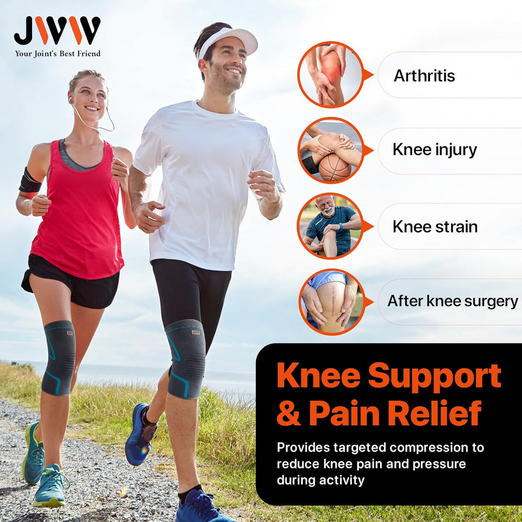 JWW Plus Size Knee Compression Sleeve 2 Pack Knee Brace for Knee Pain Support

